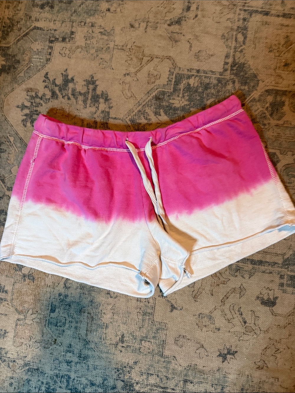 Women's Pink-to-White Ombre Athletic Shorts with Drawstring